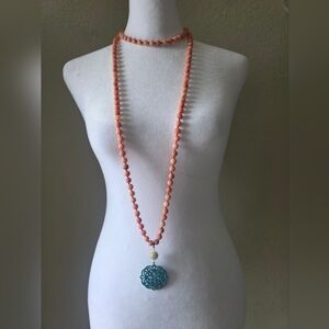 Coral and Teal Beaded Necklace